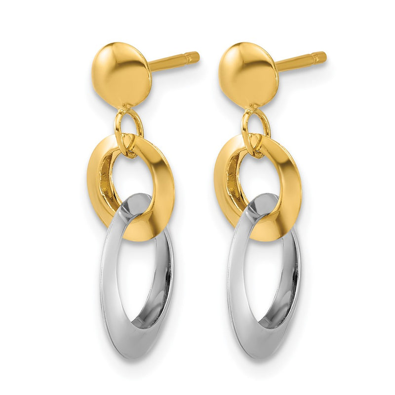 14K Two Tone Polished Circle Link Dangle Post Earrings