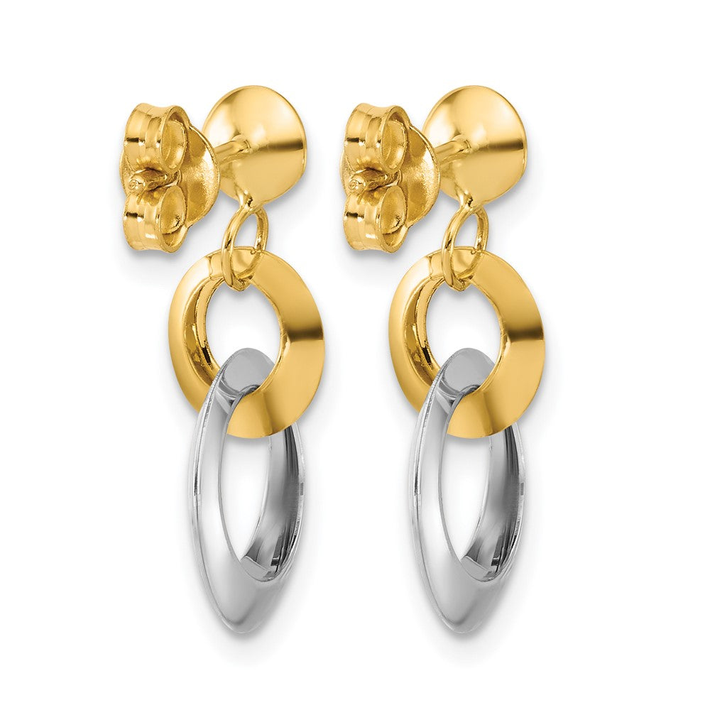 14K Two Tone Polished Circle Link Dangle Post Earrings