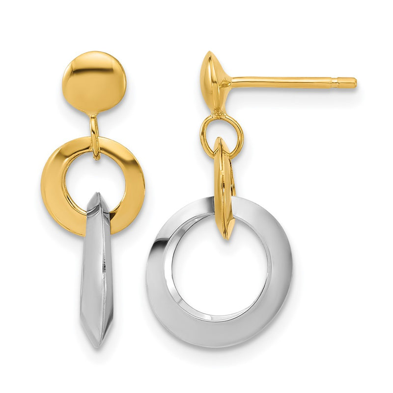 14K Two Tone Polished Circle Link Dangle Post Earrings