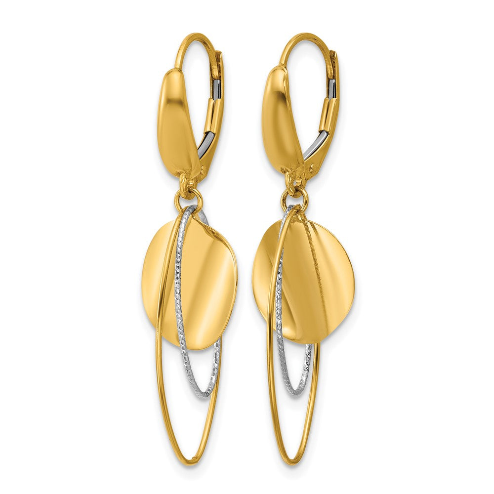 14K Two Tone Polished / Dia Cut Dangle Leverback Earrings