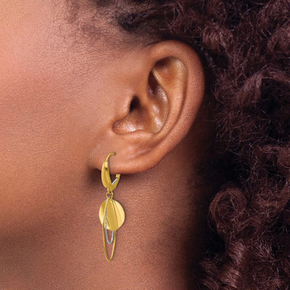14K Two Tone Polished / Dia Cut Dangle Leverback Earrings