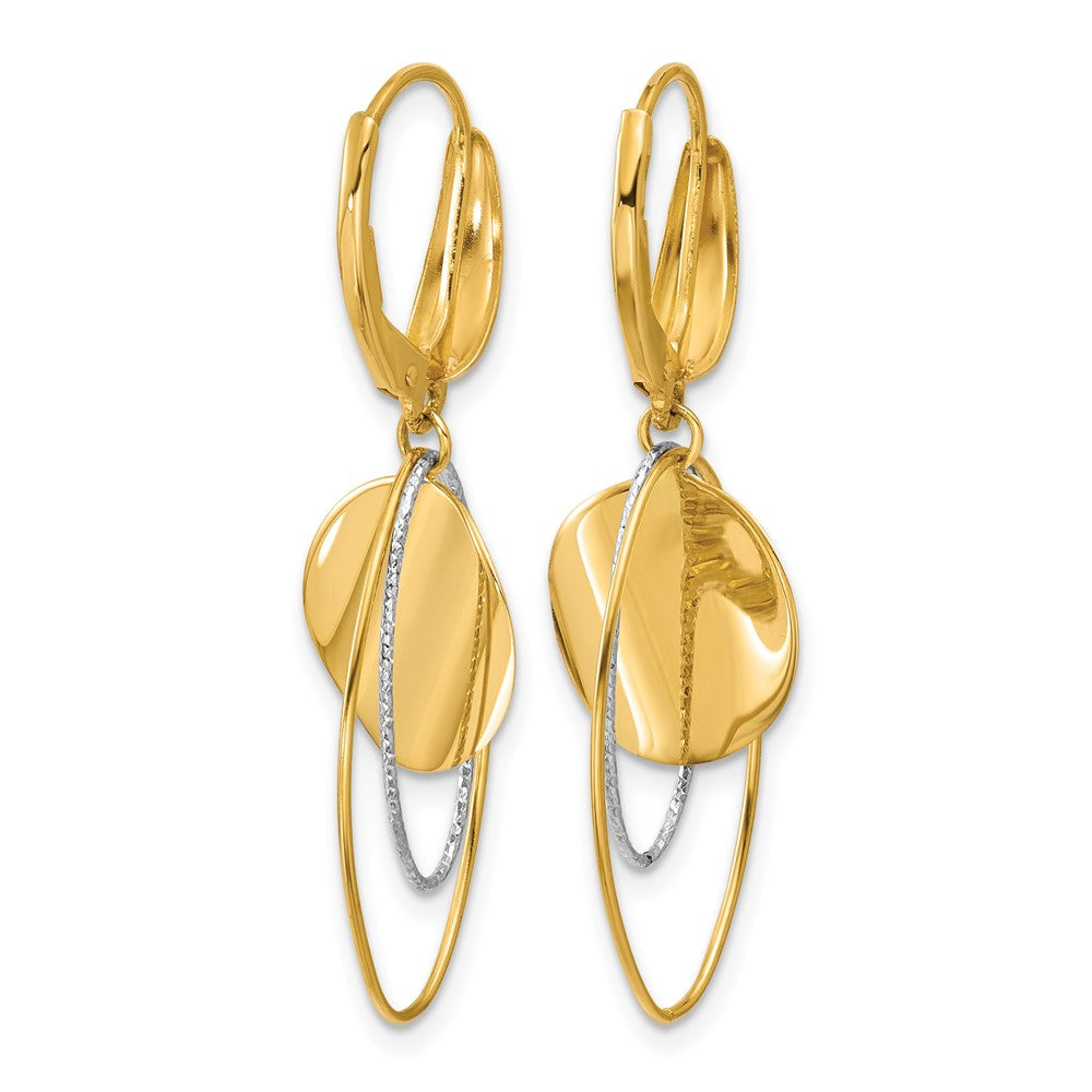 14K Two Tone Polished / Dia Cut Dangle Leverback Earrings