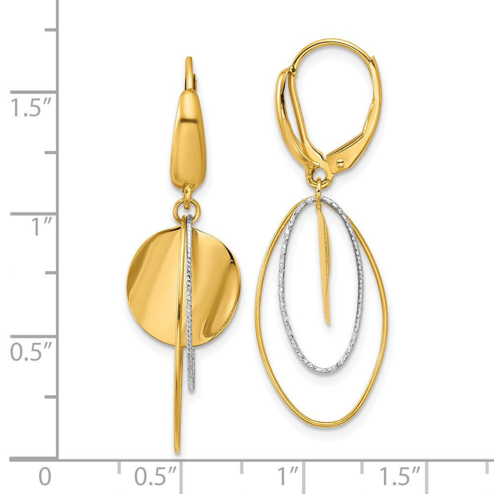14K Two Tone Polished / Dia Cut Dangle Leverback Earrings