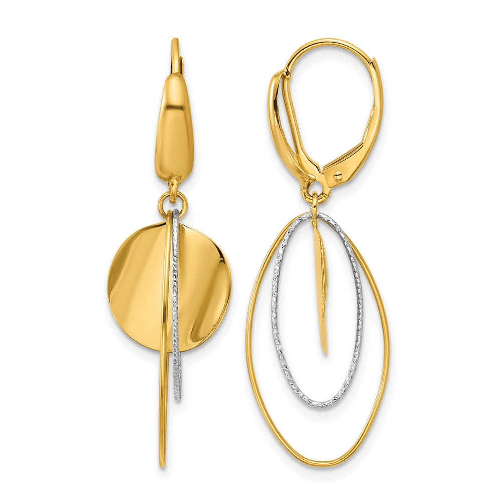 14K Two Tone Polished / Dia Cut Dangle Leverback Earrings