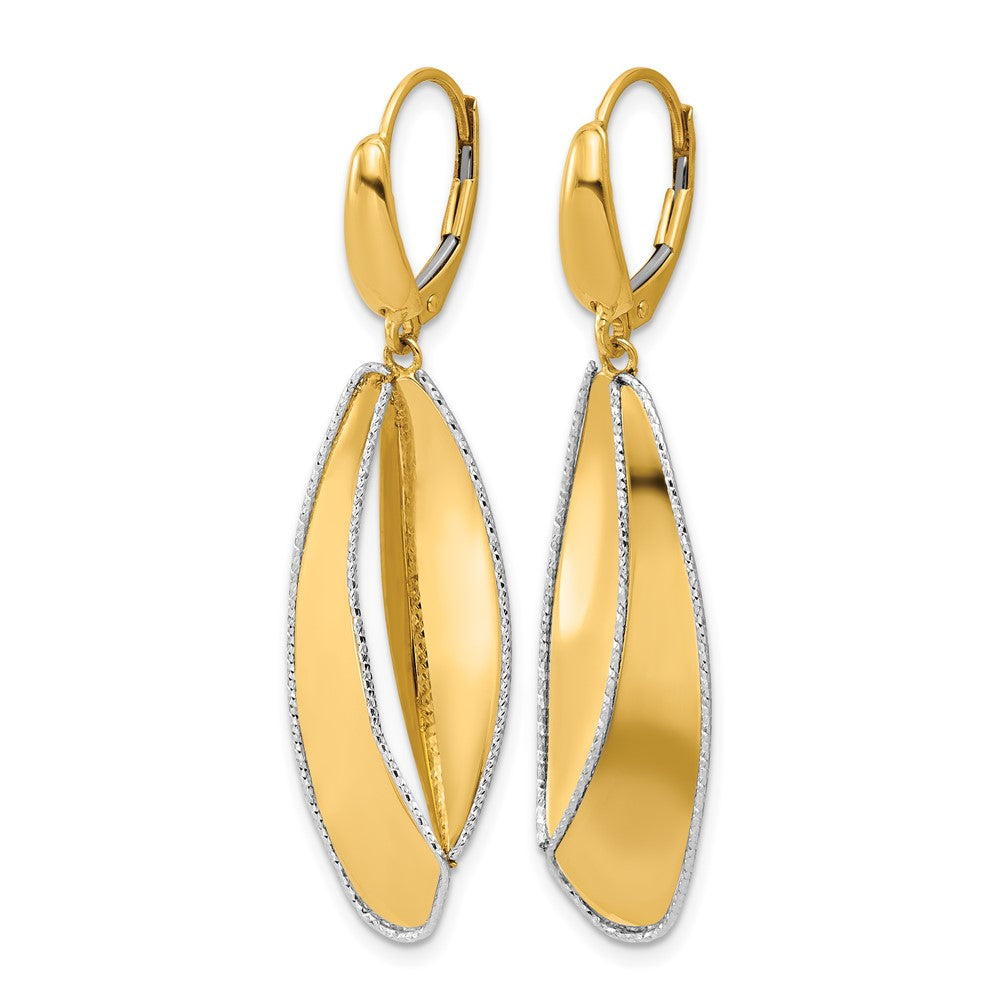 14K Two Tone Polished / Dia Cut Dangle Leverback Earrings