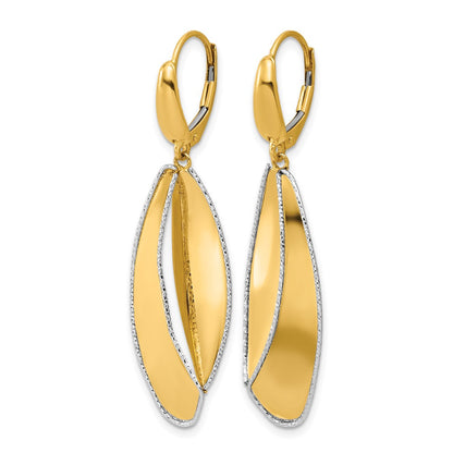 14K Two Tone Polished / Dia Cut Dangle Leverback Earrings