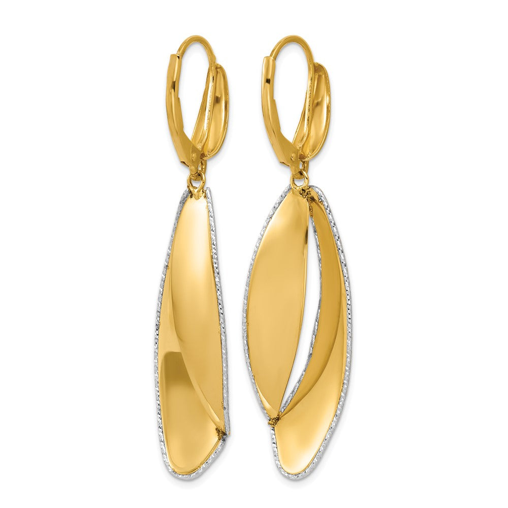 14K Two Tone Polished / Dia Cut Dangle Leverback Earrings