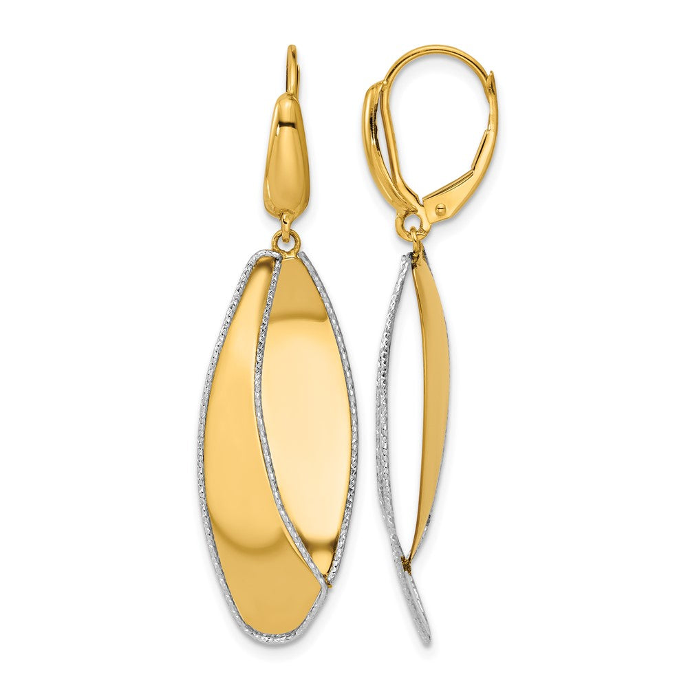 14K Two Tone Polished / Dia Cut Dangle Leverback Earrings