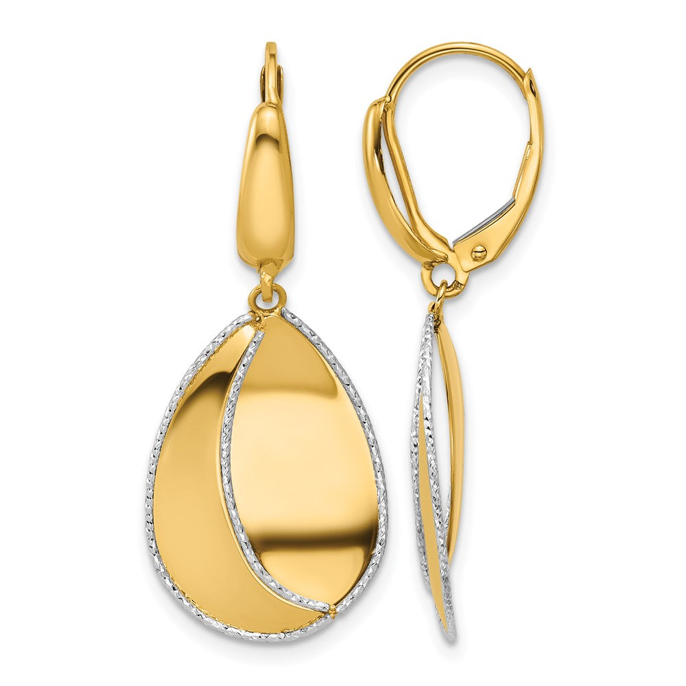 14K Two Tone Polished / Dia Cut Dangle Leverback Earrings