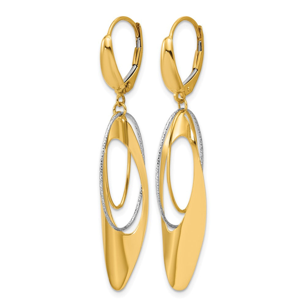 14K Two Tone Polished / Dia Cut Dangle Leverback Earrings