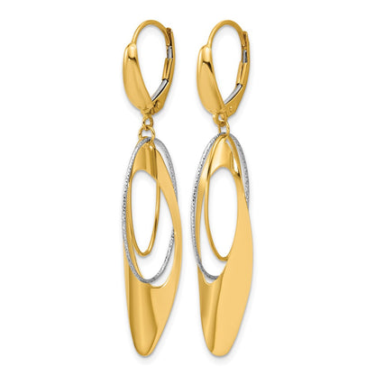 14K Two Tone Polished / Dia Cut Dangle Leverback Earrings