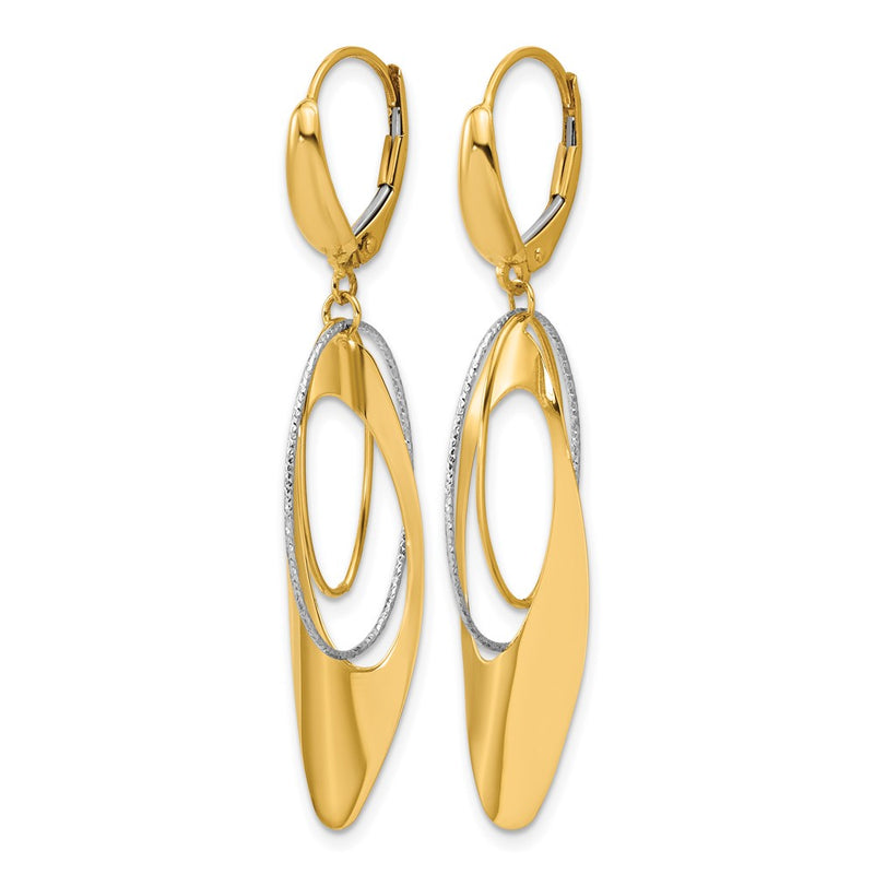 14K Two Tone Polished / Dia Cut Dangle Leverback Earrings
