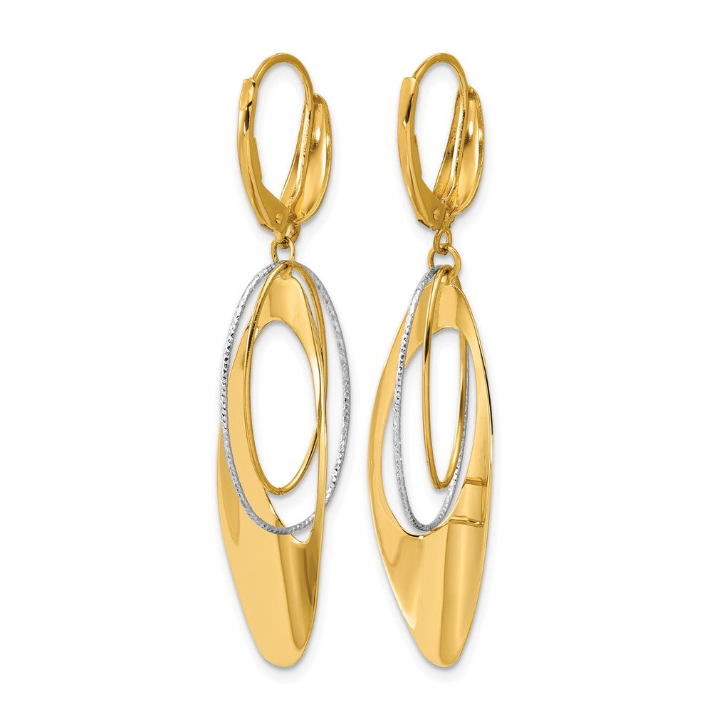 14K Two Tone Polished / Dia Cut Dangle Leverback Earrings