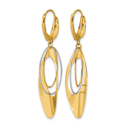 14K Two Tone Polished / Dia Cut Dangle Leverback Earrings