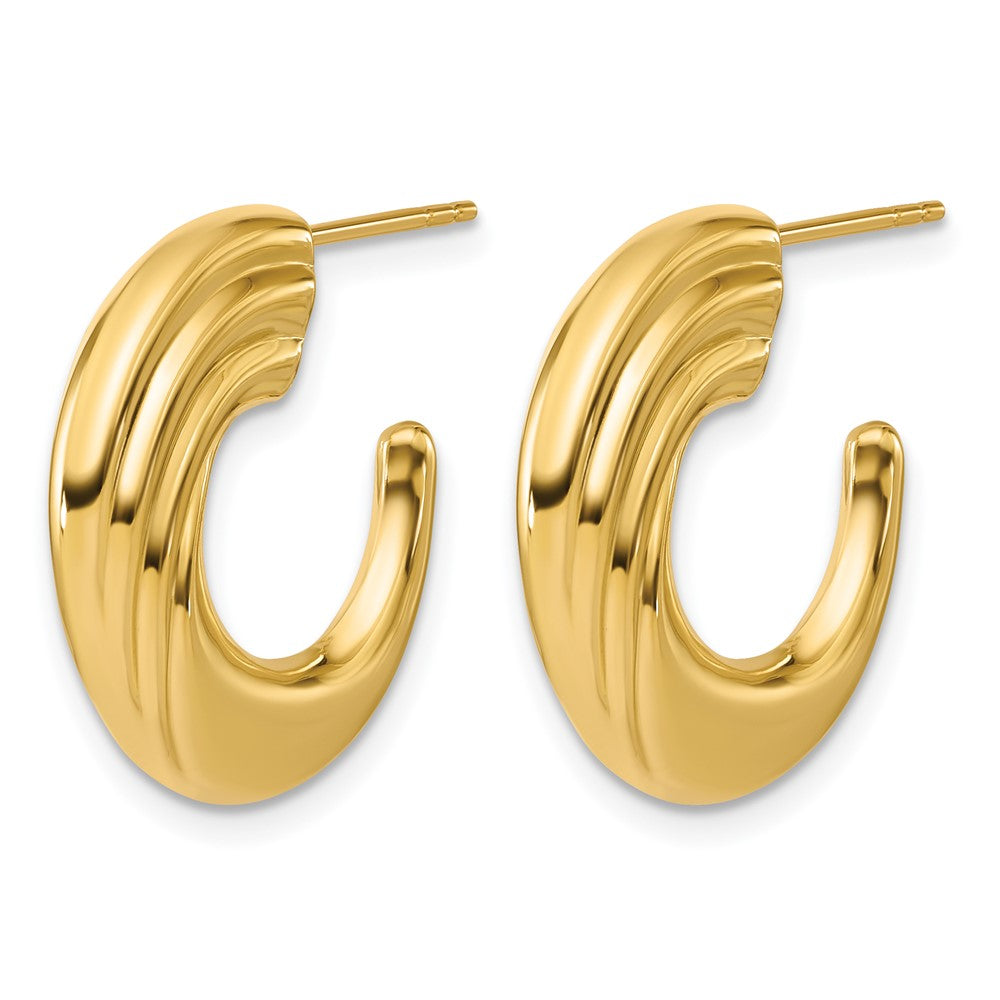 14K Yellow Gold Polished And Grooved J Hoop Post Earrings