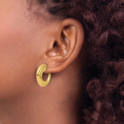 14K Yellow Gold Polished And Grooved J Hoop Post Earrings