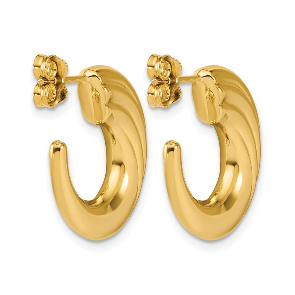 14K Yellow Gold Polished And Grooved J Hoop Post Earrings