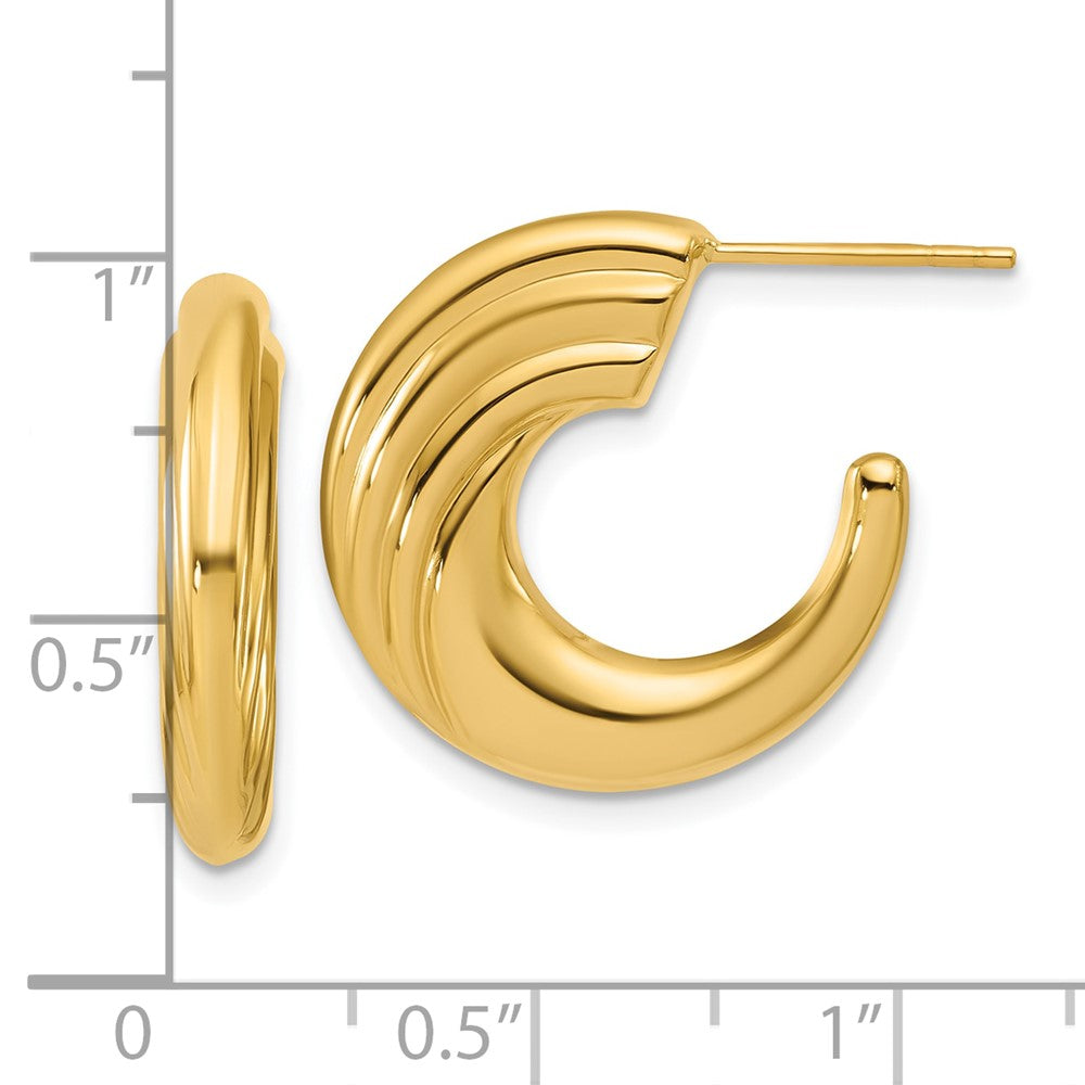 14K Yellow Gold Polished And Grooved J Hoop Post Earrings