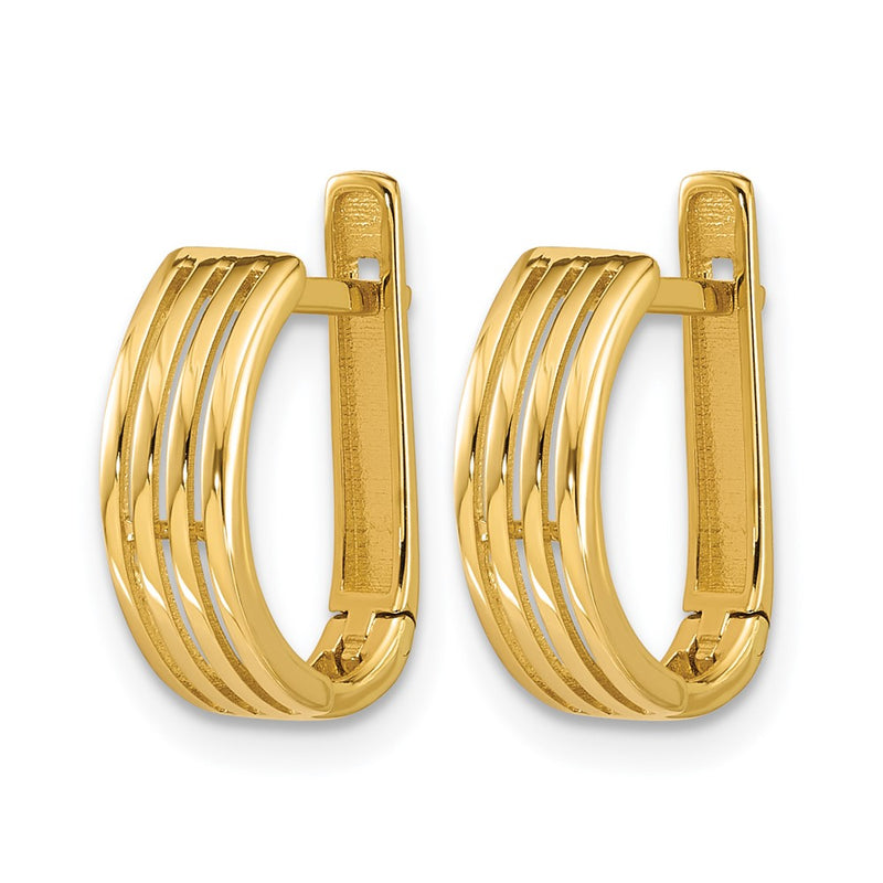 14K Yellow Gold Polished And Grooved Hinged Hoop Earrings