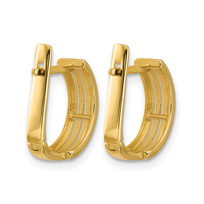 14K Yellow Gold Polished And Grooved Hinged Hoop Earrings