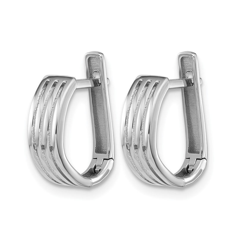 14K White Gold Polished And Grooved Hinged Hoop Earrings