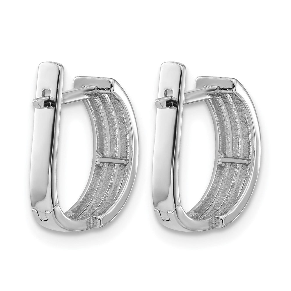 14K White Gold Polished And Grooved Hinged Hoop Earrings