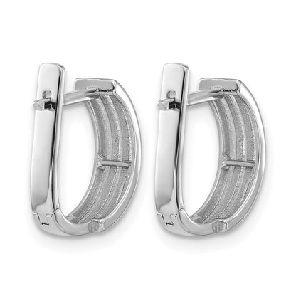 14K White Gold Polished And Grooved Hinged Hoop Earrings