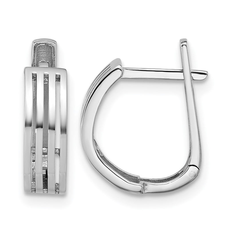 14K White Gold Polished And Grooved Hinged Hoop Earrings