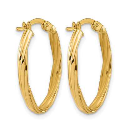14K Yellow Gold Polished And Grooved Twist Oval Hoop Earrings