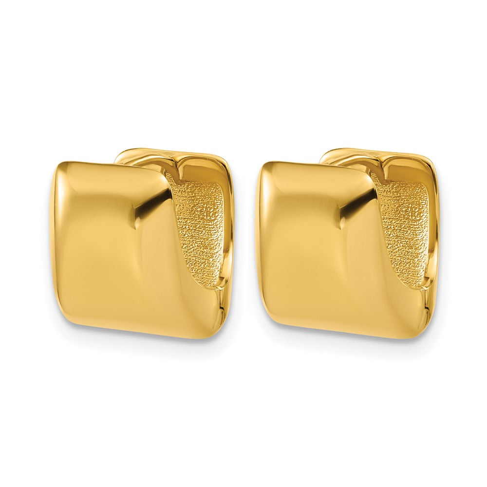 14K Yellow Gold Polished Puff Square Hinged Hoop Earrings