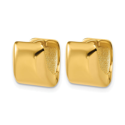14K Yellow Gold Polished Puff Square Hinged Hoop Earrings