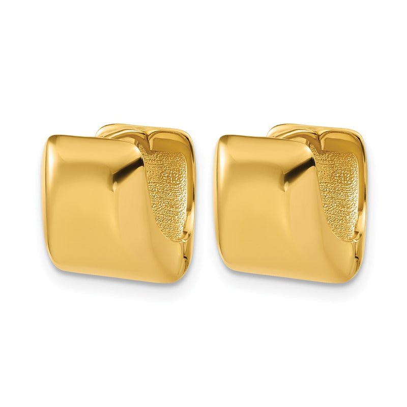 14K Yellow Gold Polished Puff Square Hinged Hoop Earrings