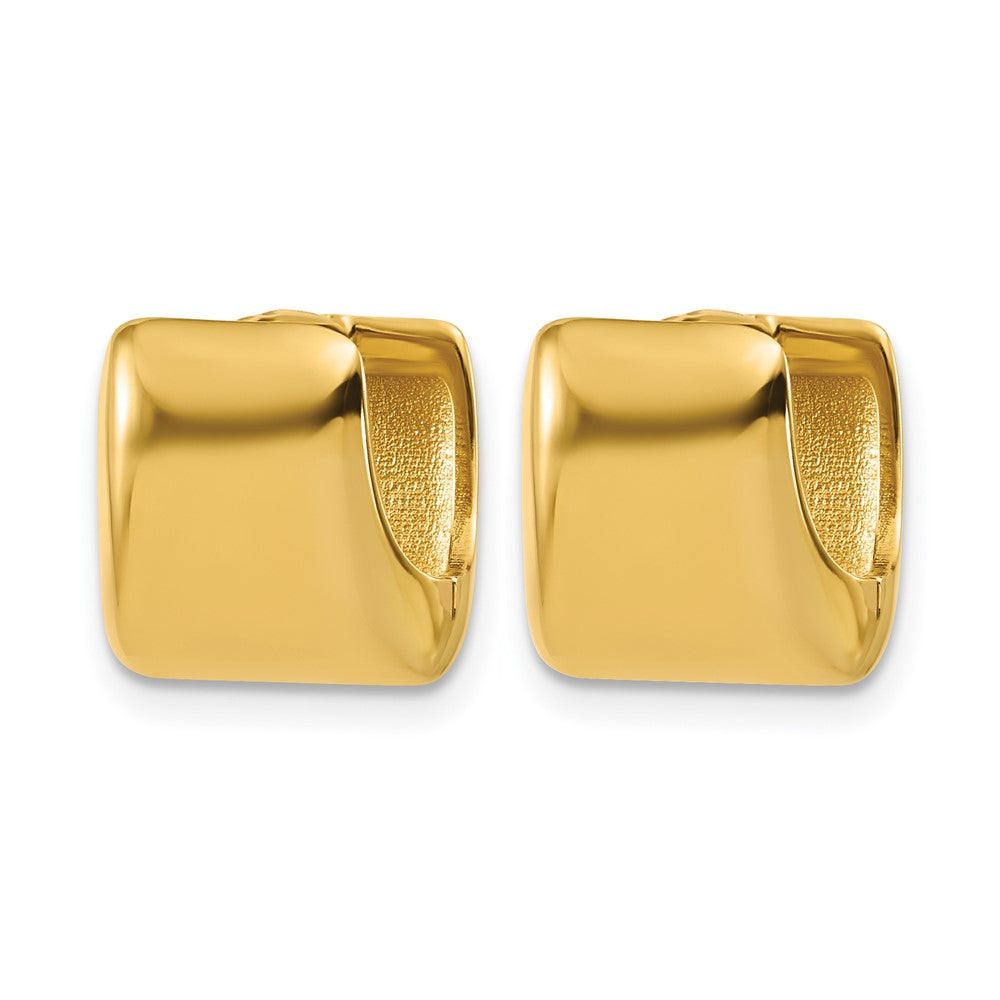 14K Yellow Gold Polished Puff Square Hinged Hoop Earrings