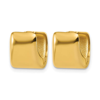 14K Yellow Gold Polished Puff Square Hinged Hoop Earrings