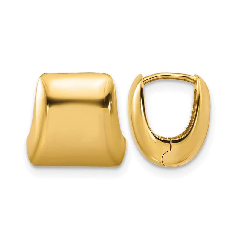 14K Yellow Gold Polished Puff Square Hinged Hoop Earrings