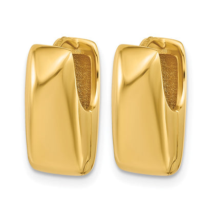 14K Yellow Gold Polished Puff Oval Hinged Hoop Earrings