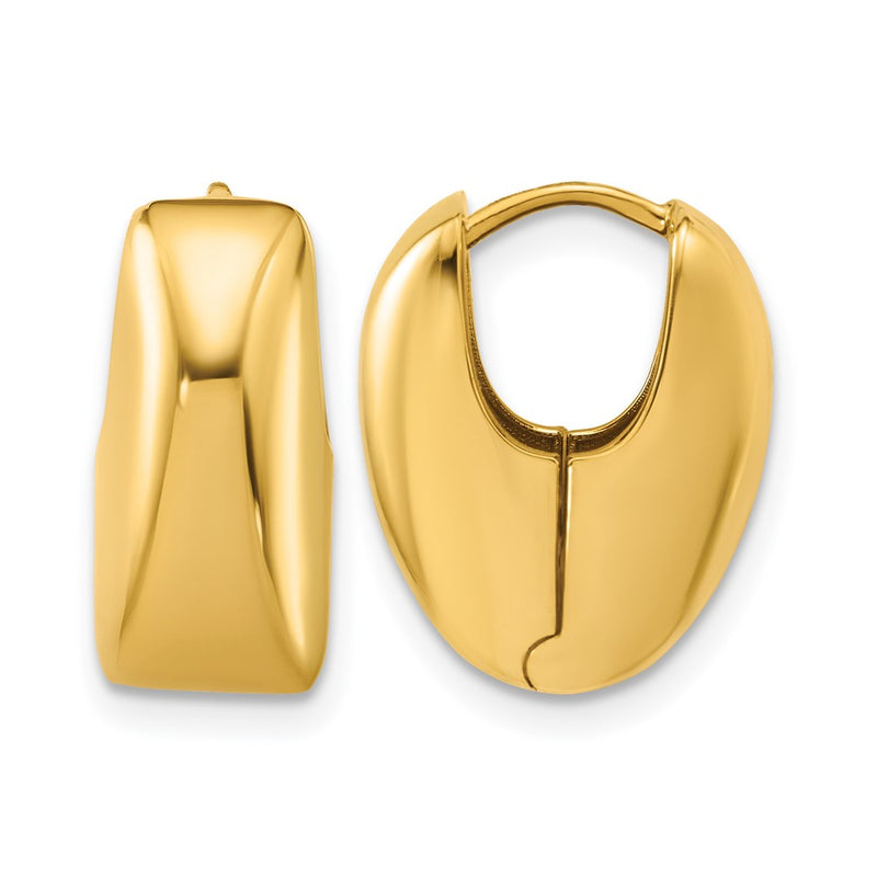 14K Yellow Gold Polished Puff Oval Hinged Hoop Earrings