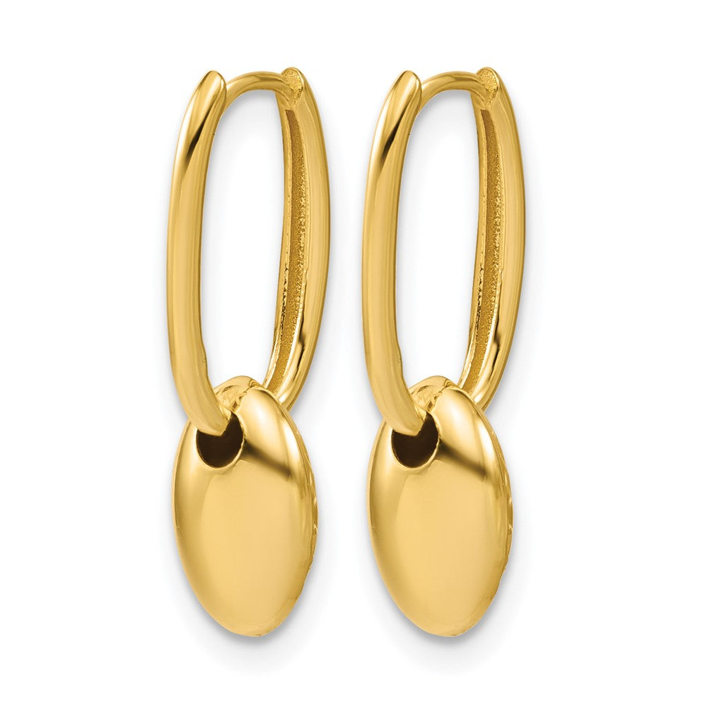 14K Yellow Gold Polished / Dia Cut Oval Bead Hinged Hoop Earrings