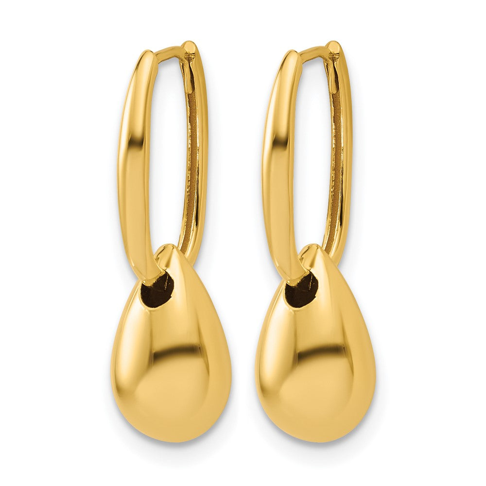 14K Yellow Gold Polished Oval Bead Hinged Hoop Earrings