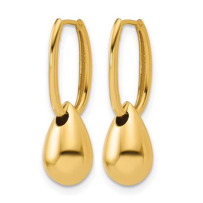 14K Yellow Gold Polished Oval Bead Hinged Hoop Earrings