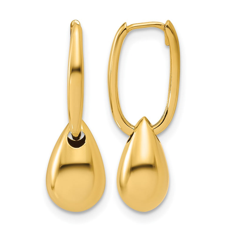 14K Yellow Gold Polished Oval Bead Hinged Hoop Earrings