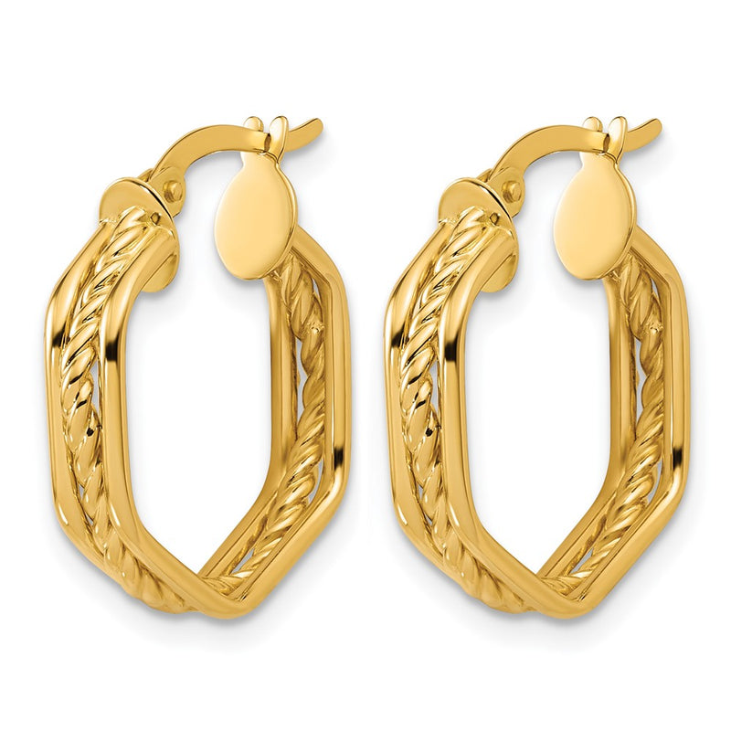 14K Yellow Gold Polished And Twisted Hoop Earrings