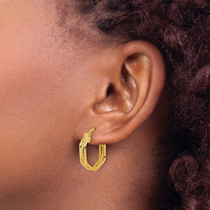 14K Yellow Gold Polished And Twisted Hoop Earrings