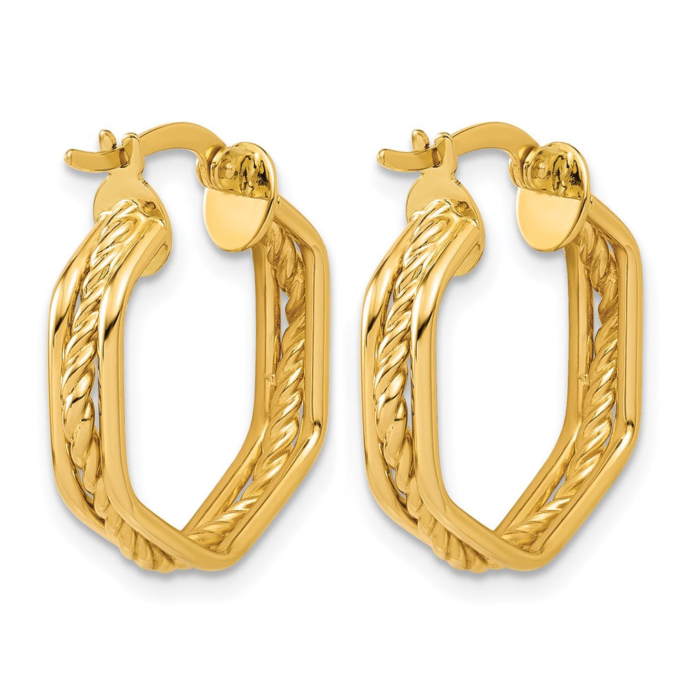14K Yellow Gold Polished And Twisted Hoop Earrings