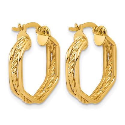 14K Yellow Gold Polished And Twisted Hoop Earrings