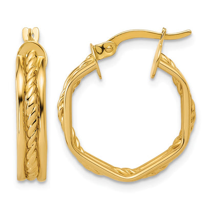 14K Yellow Gold Polished And Twisted Hoop Earrings