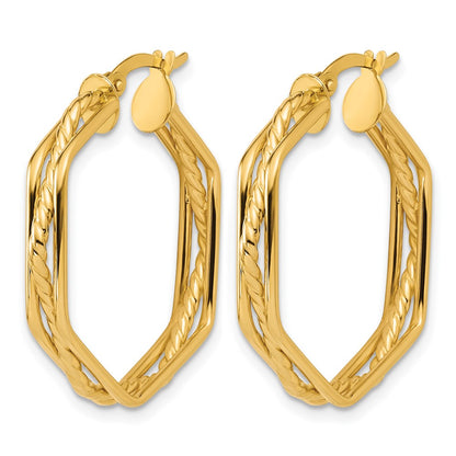 14K Yellow Gold Polished And Twisted Hoop Earrings