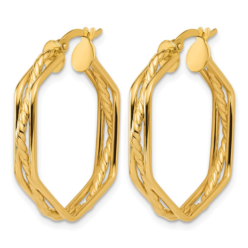 14K Yellow Gold Polished And Twisted Hoop Earrings