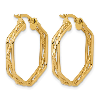14K Yellow Gold Polished And Twisted Hoop Earrings