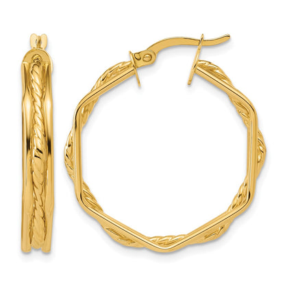 14K Yellow Gold Polished And Twisted Hoop Earrings